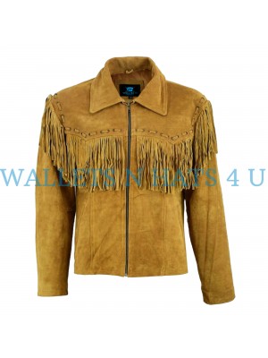 Native American Western Suede Leather Jacket Fringe Tassels
