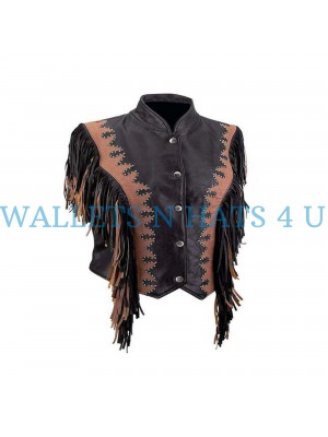 Ladies Euro Collar Fringe Vest