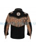 Native Indian American Western Cowboy Black Brown Suede Leather Fringes Beads Coat Jacket