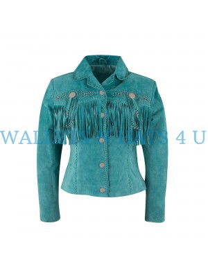 Turquoise Suede Fringe Jacket