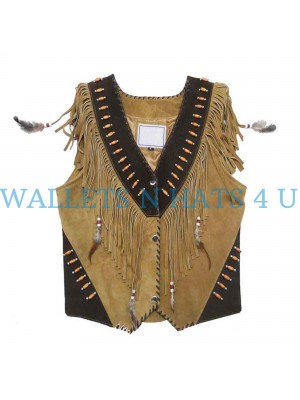 Beaded Fringed Leather Vest