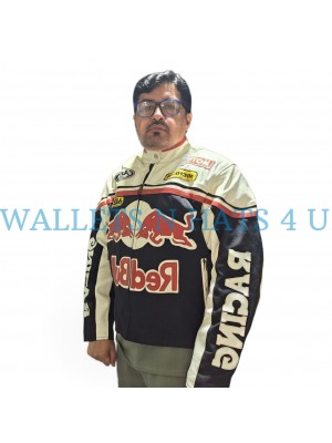 Red Bull Inspired Racing Style Motorcycle Leather Jacket