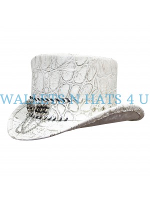 Crocodile Hunters White Leather Top Hat
