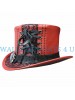 Steampunk Black Crusty Band Red Leather Top Hat