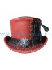 Steampunk Black Crusty Band Red Leather Top Hat